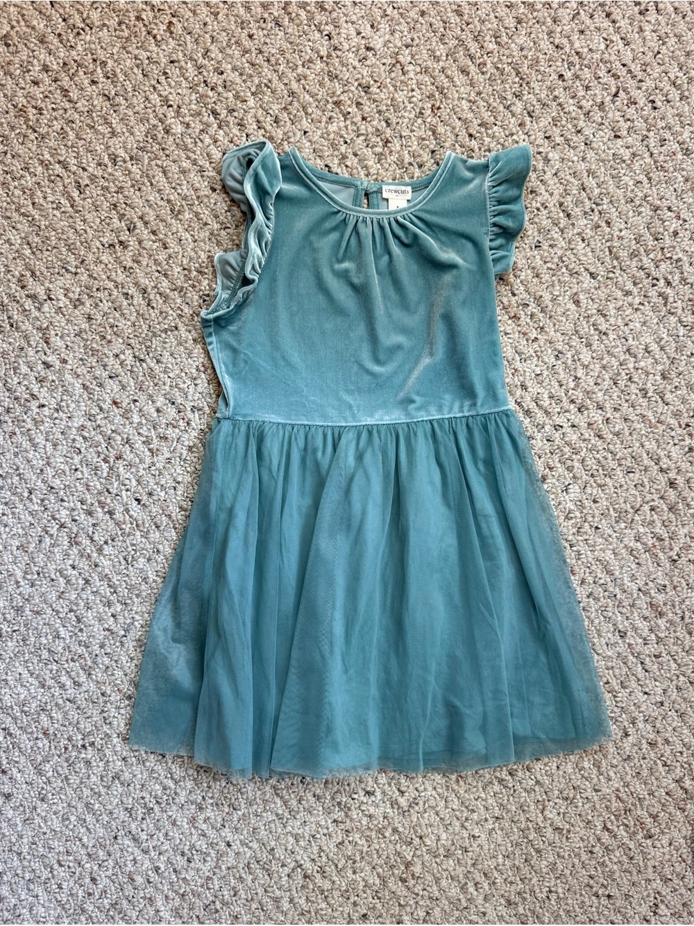 J.Crew Crewcuts Girls Velvet Tulle Dress Teal Green Ruffle | Size 8
